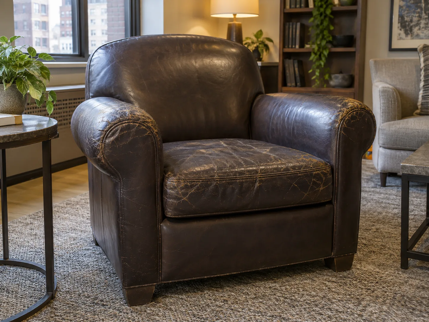 A club chair before leather reupholstery