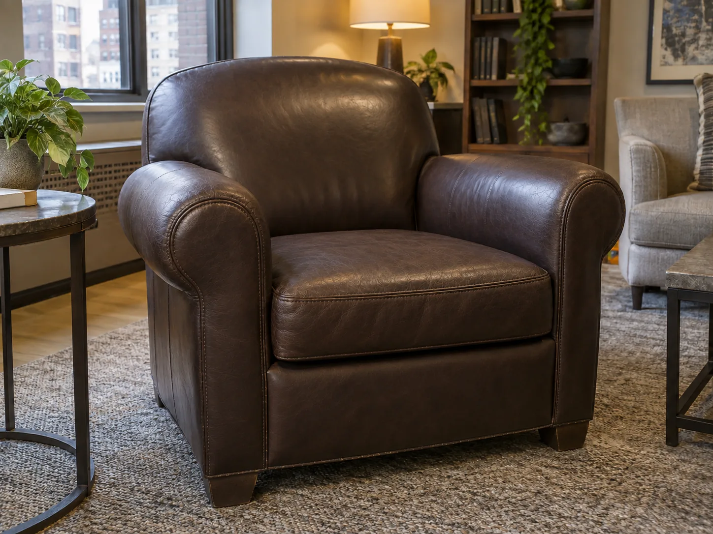 Dark brown leather club chair