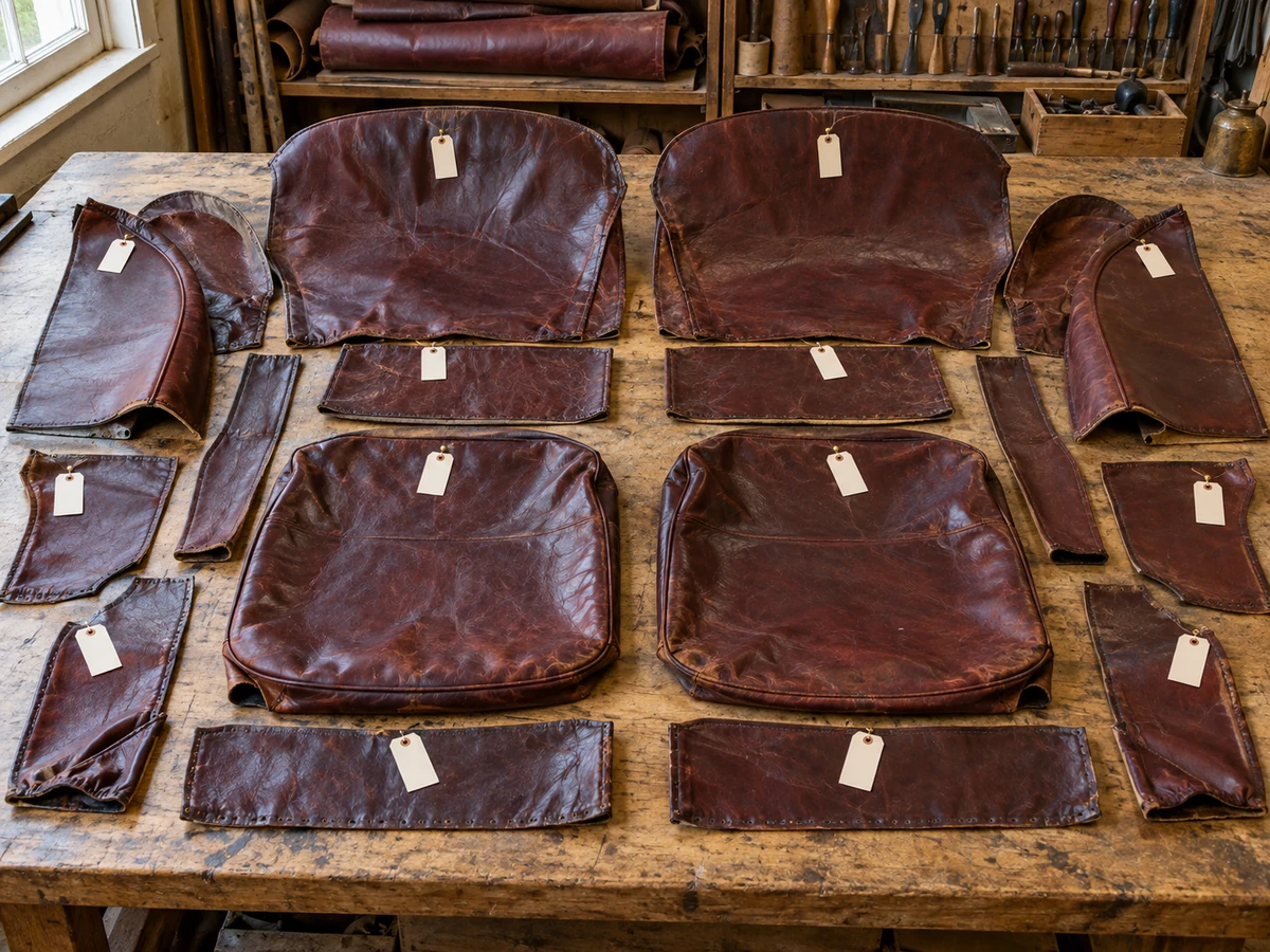 Old cover panels labelled on the bench