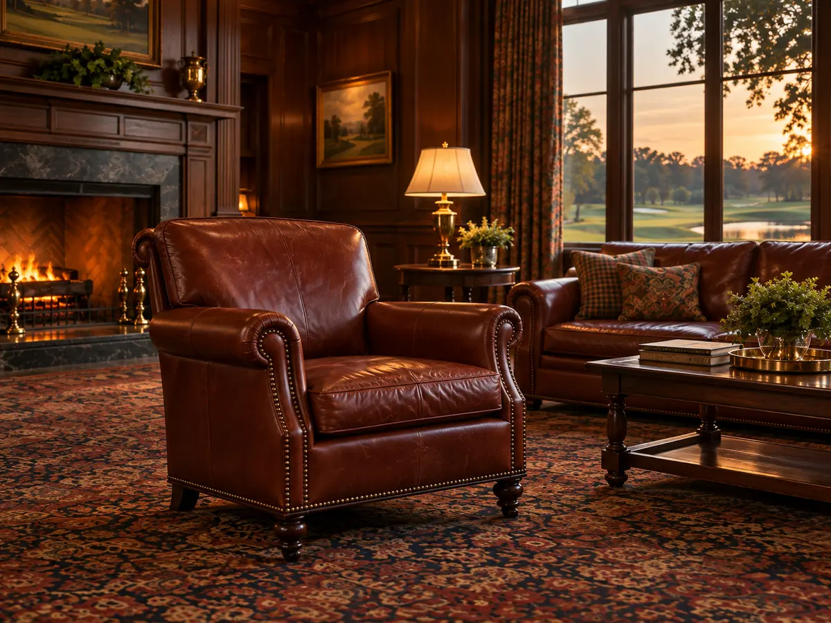 A club chair reupholstered in new leather on its original frame