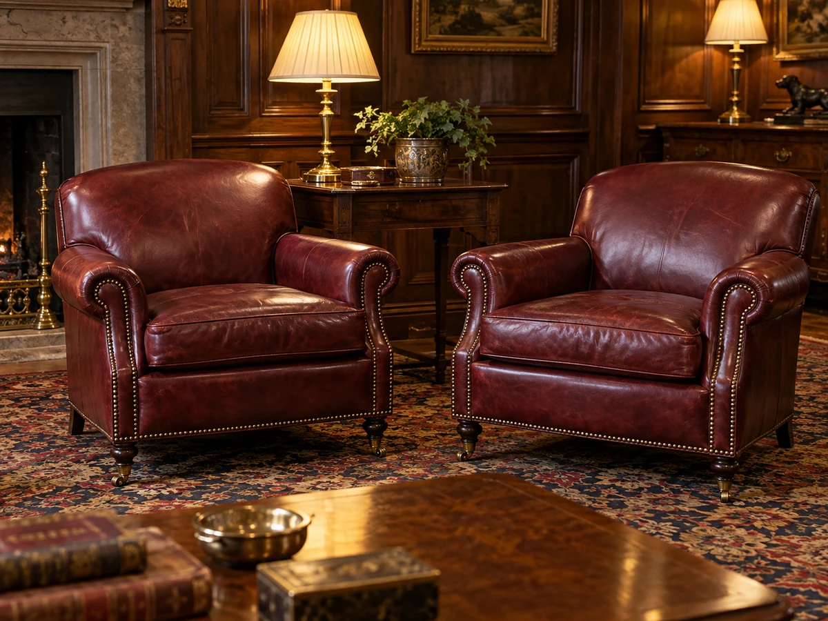 Two reupholstered club chairs back in the clubhouse lounge