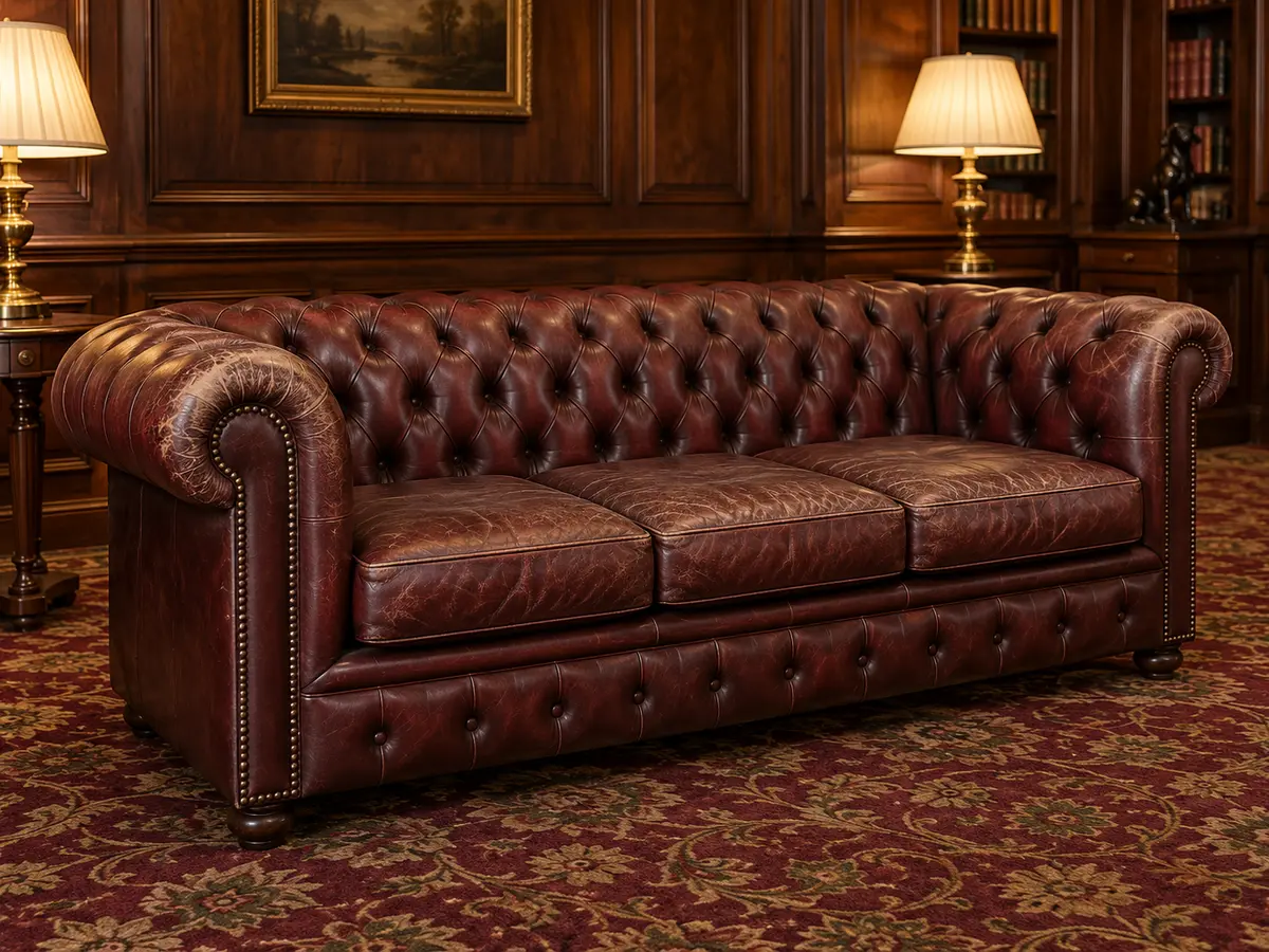 Dry oxblood chesterfield, before