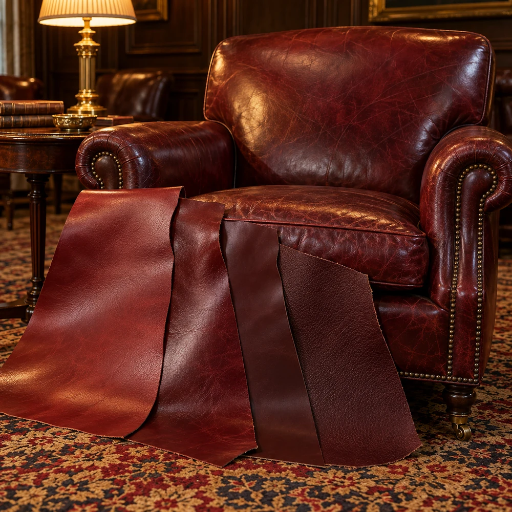Hide samples held against an existing club chair to choose the match