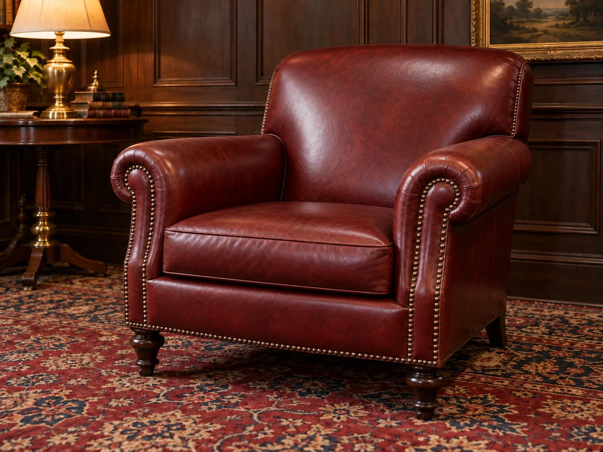 After: the same chair reupholstered on its original frame, sitting level