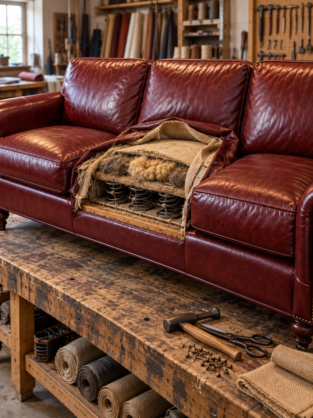 The middle seat of a settee opened on the deck, hessian folded back