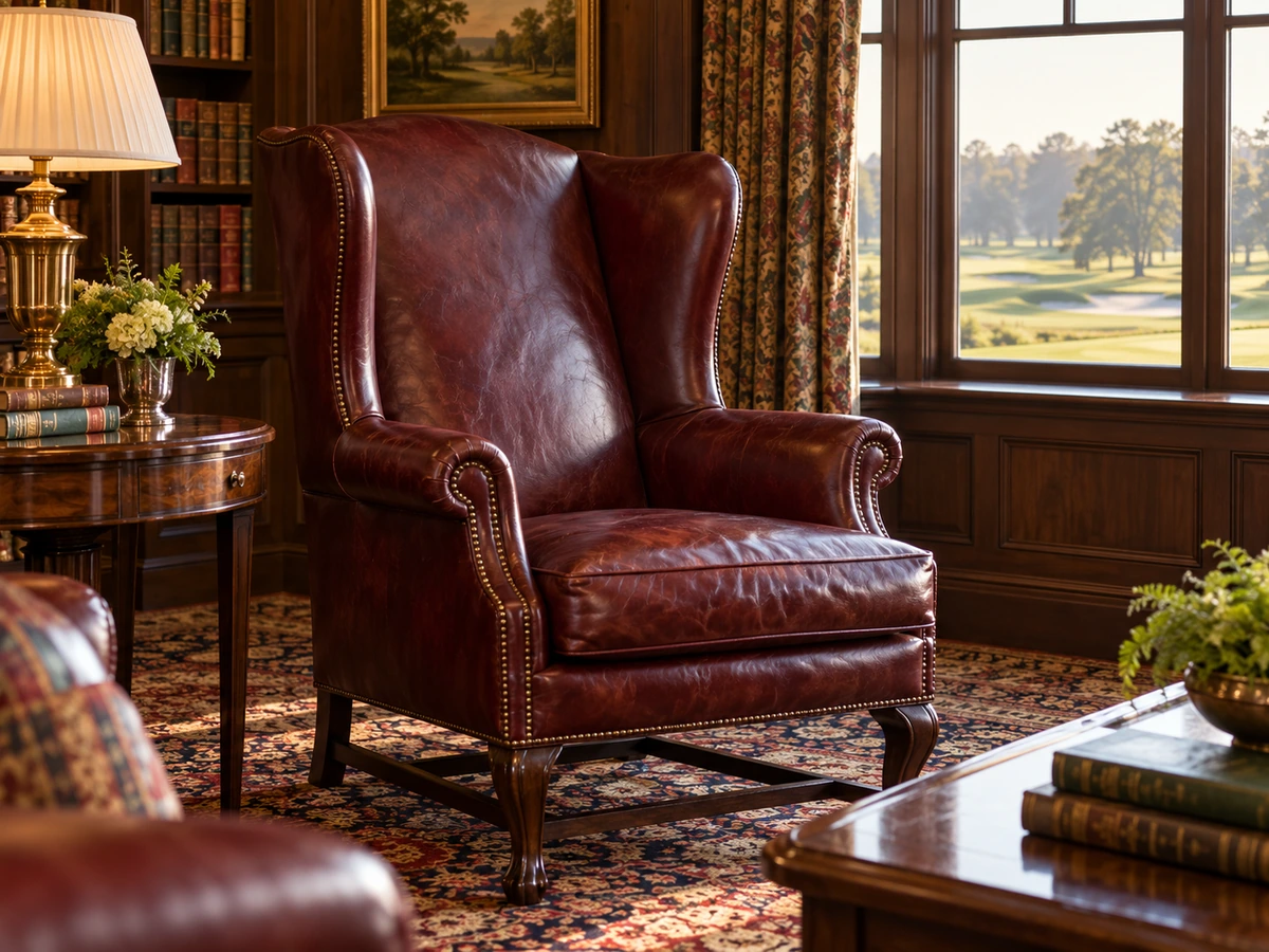 The repaired wingback back in its place in the reading room in the morning