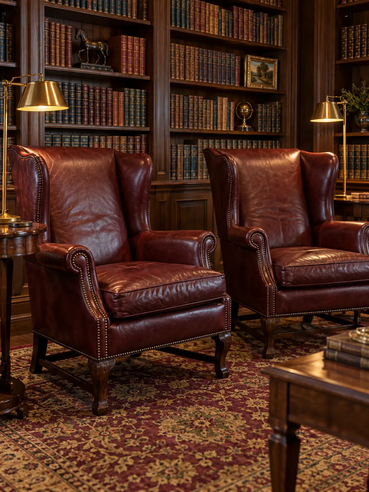 Two restored wingbacks back in the clubhouse library