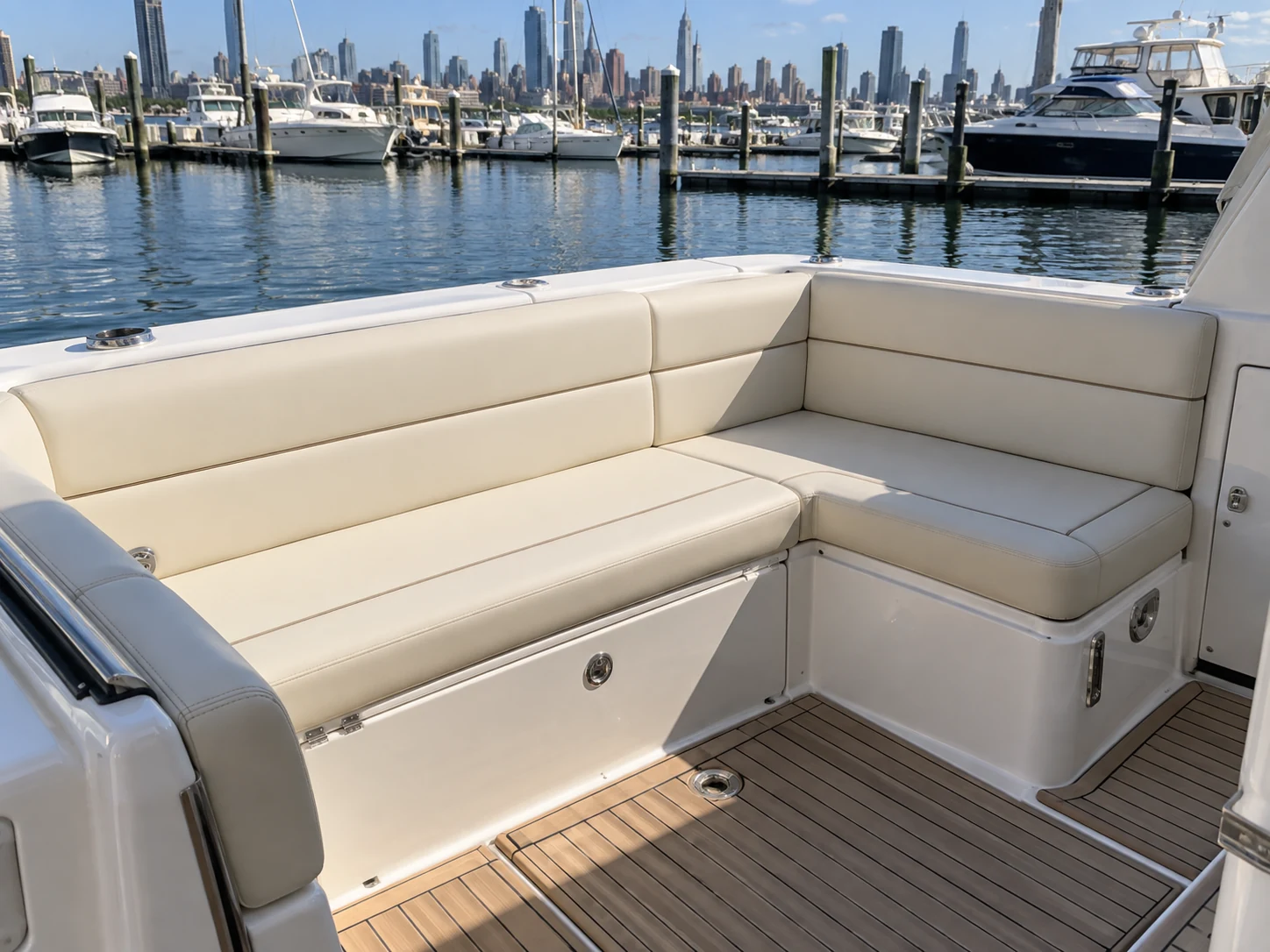 Cockpit bench cushions on a boat