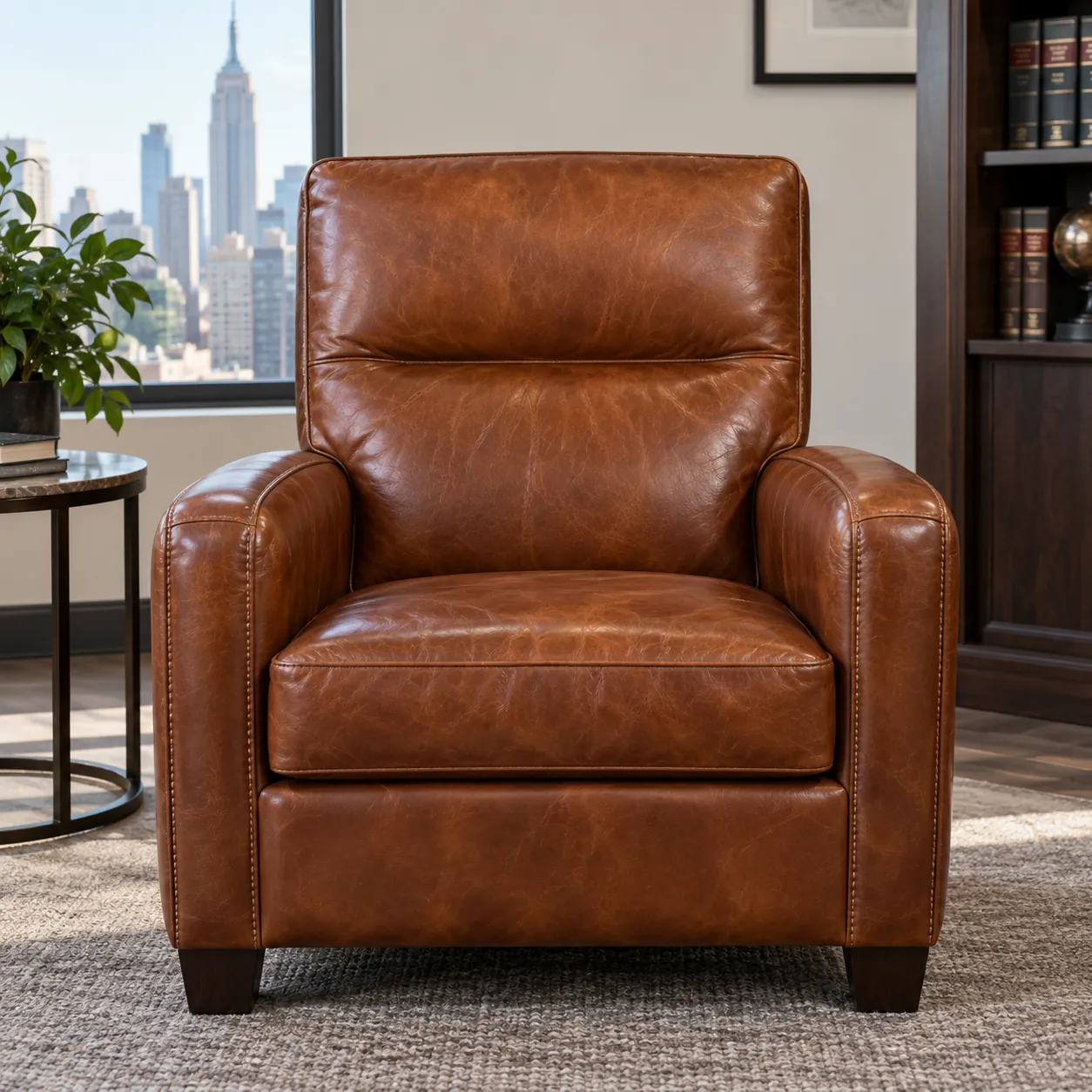 The same cognac armchair repaired