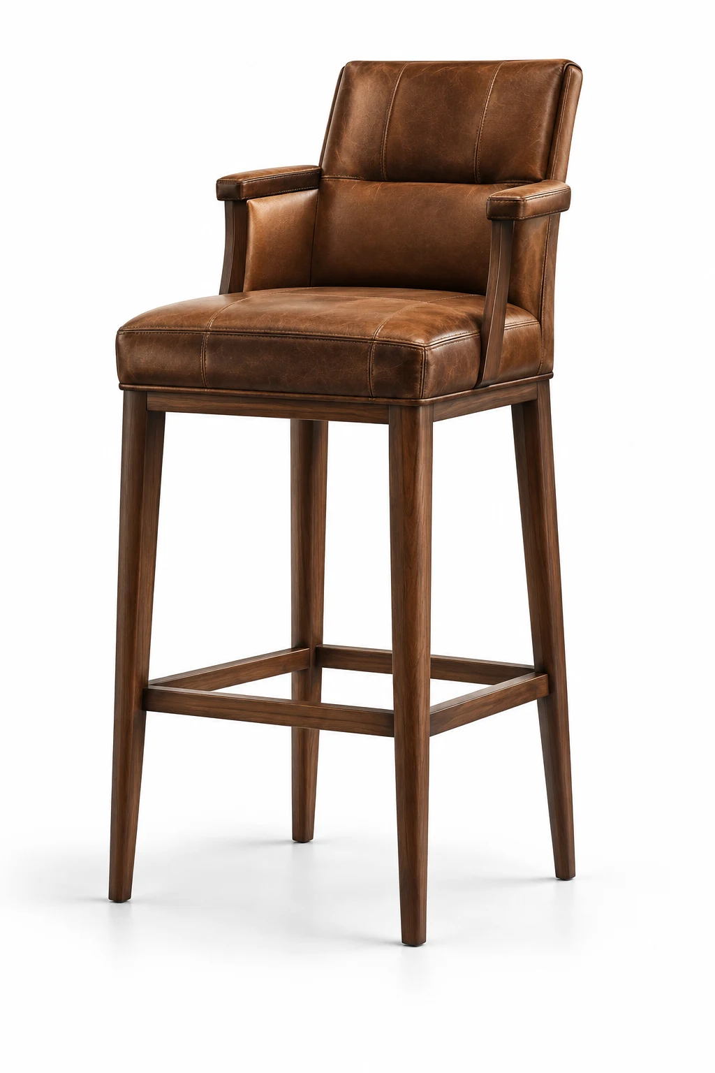 Cognac leather bar stool with arms