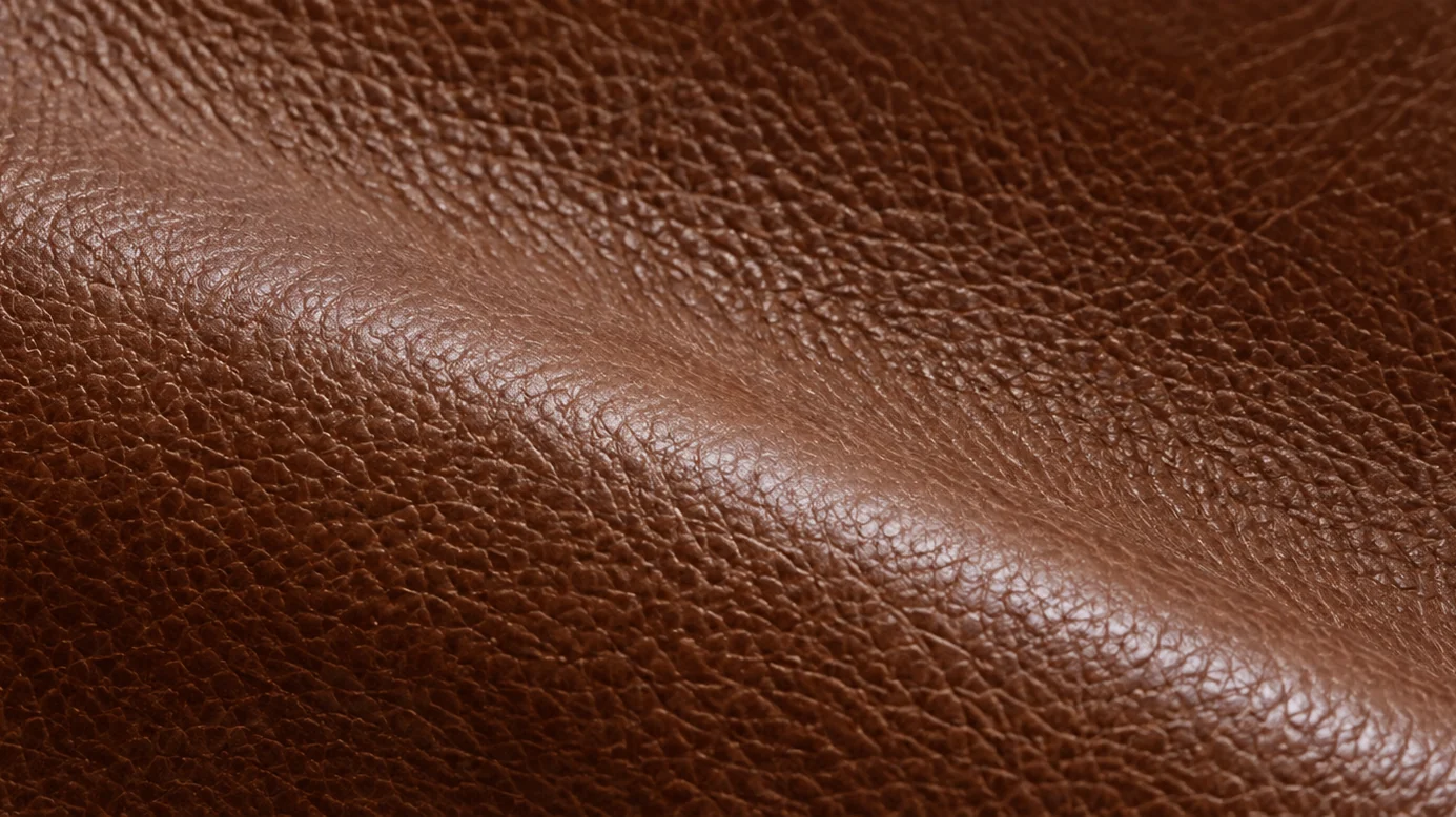 Cognac leather hide draped to show its fold and surface sheen