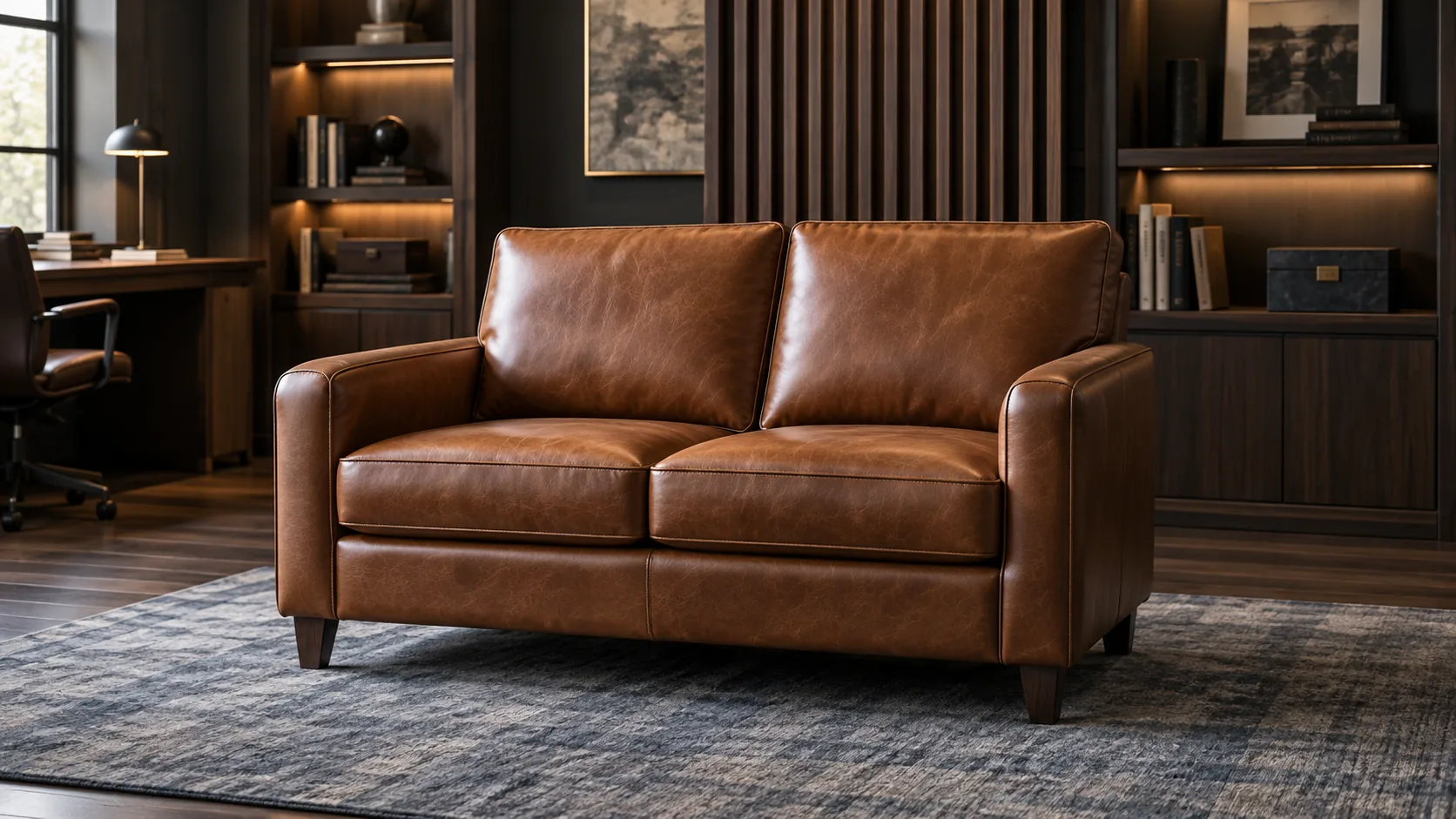 Cognac leather loveseat