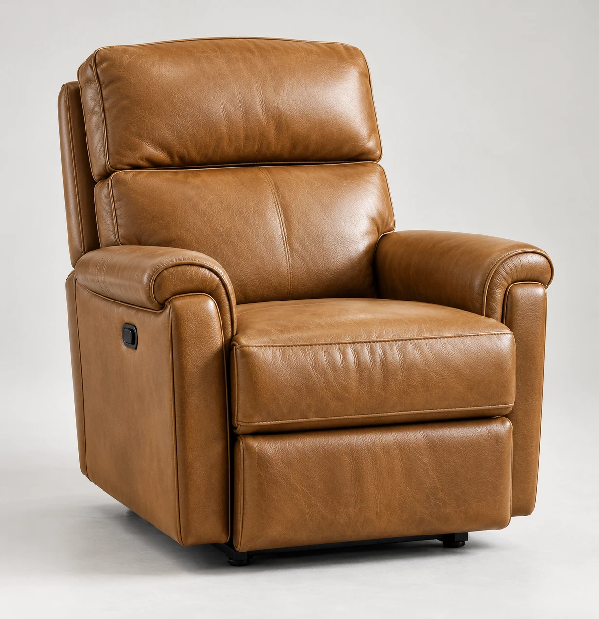 Cognac leather recliner, closed