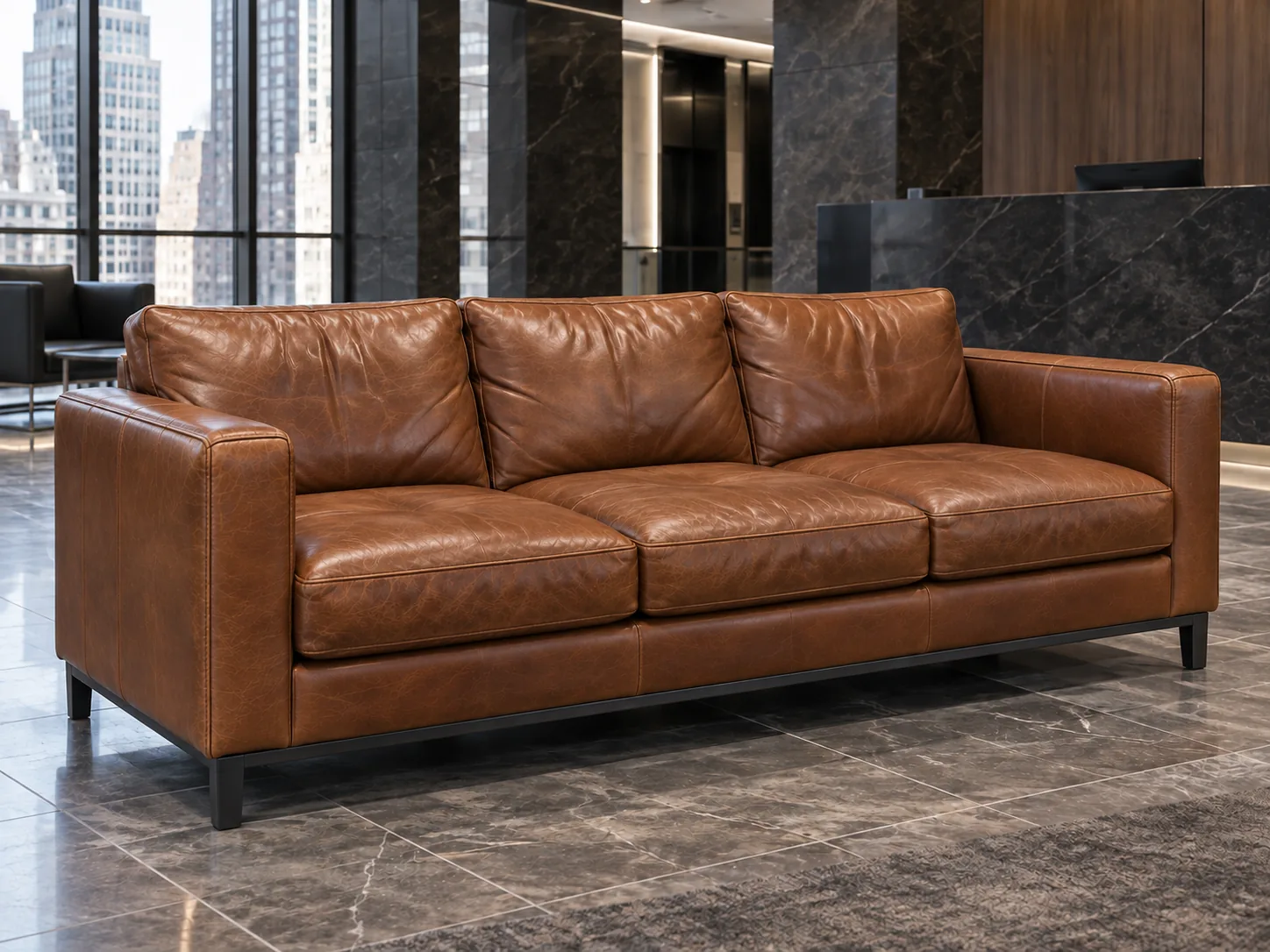 The same lobby sofa restored, after