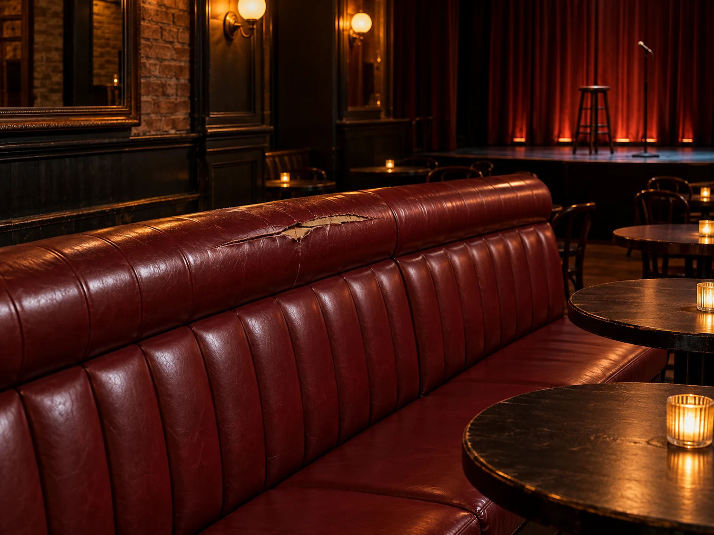 A club banquette before repair