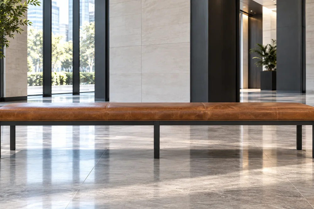 Upholstered bench seating in a commercial interior