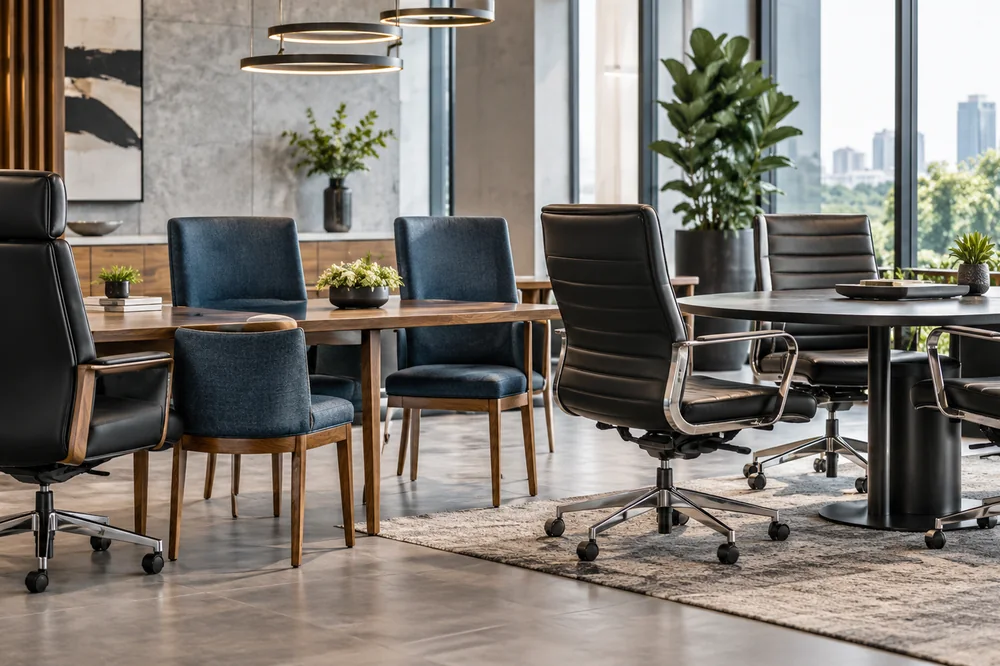 Commercial chairs around a meeting table