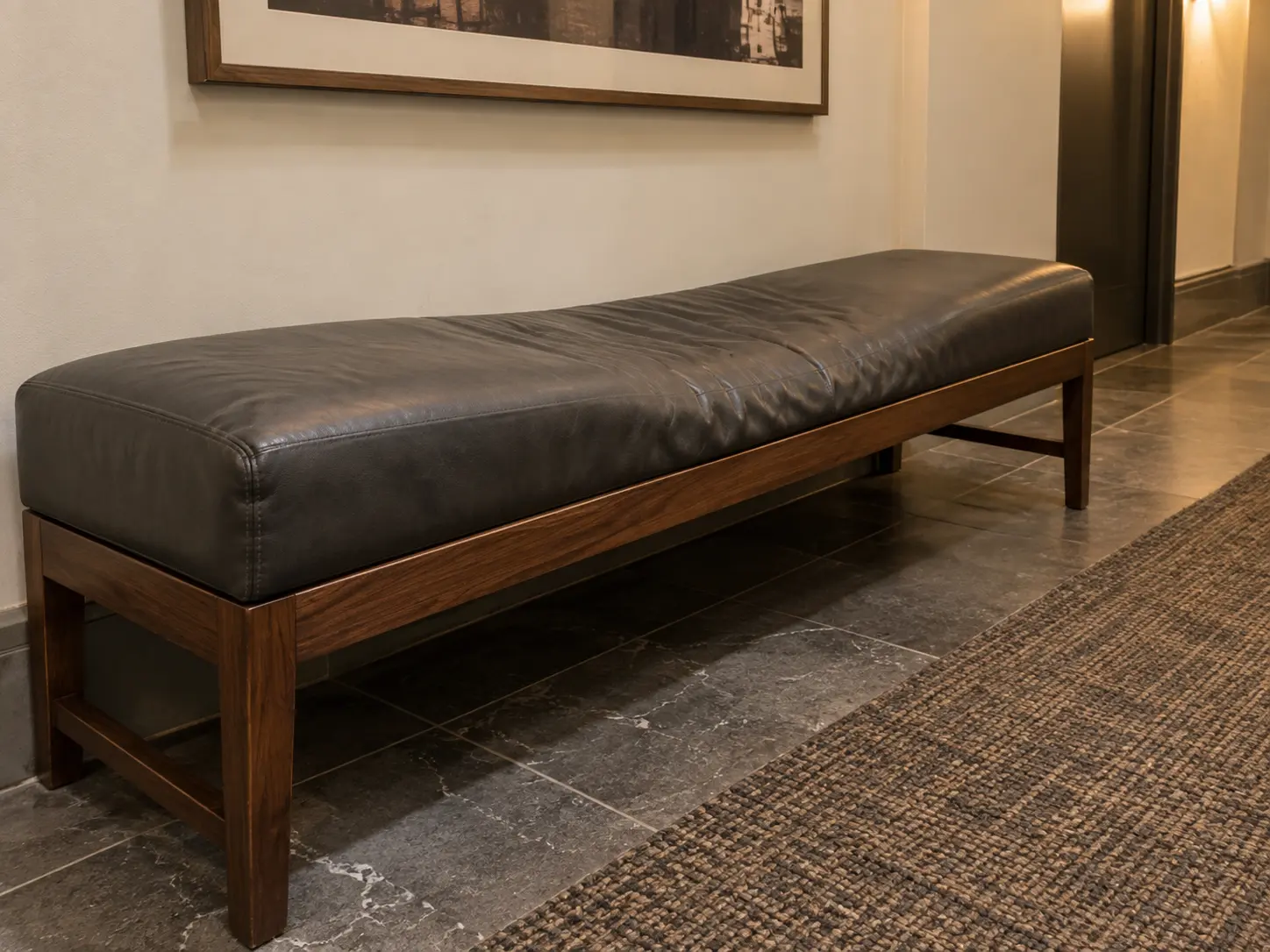 A flattened foam seat on a common area bench