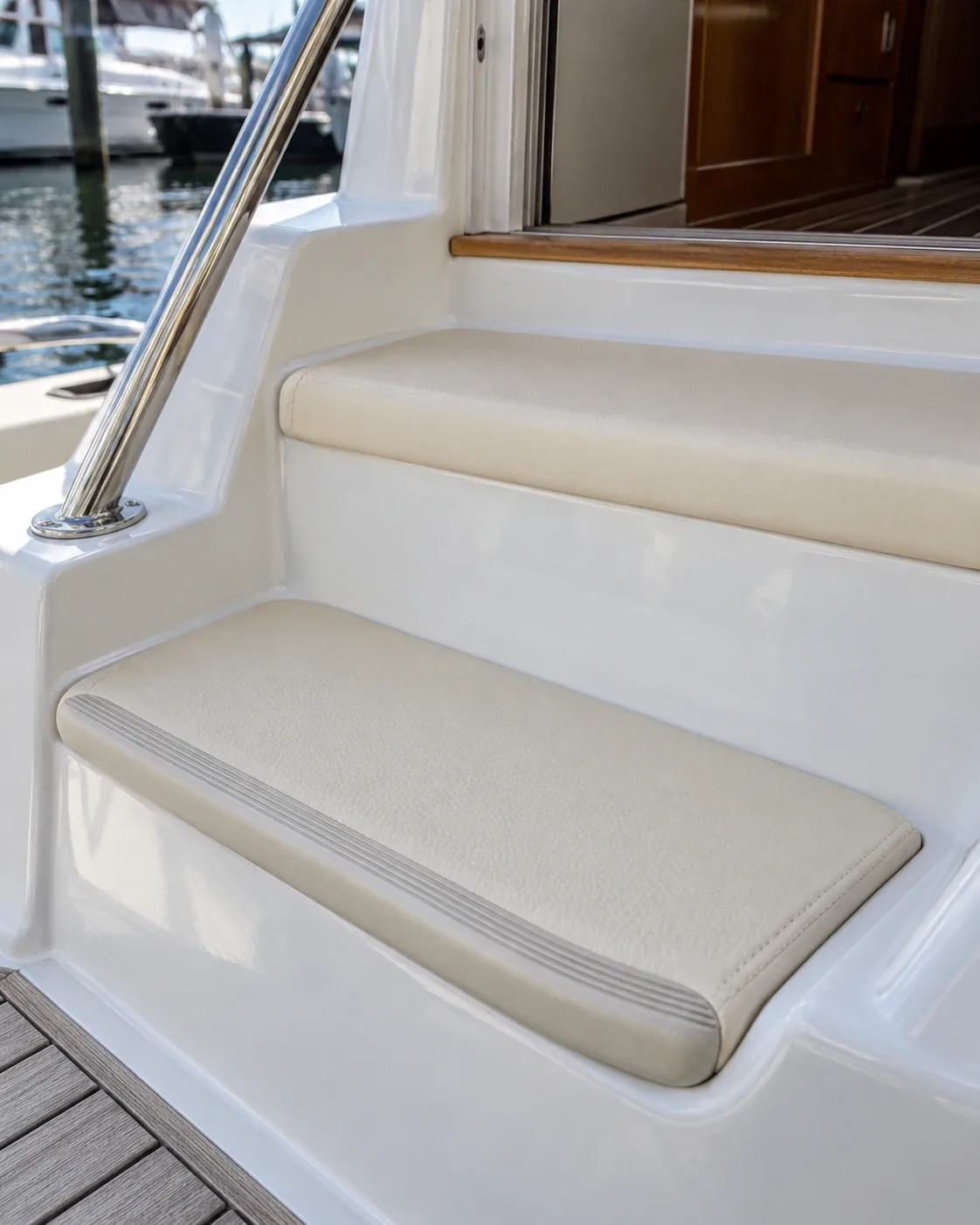 Step pads on a boat, cut to its own shape