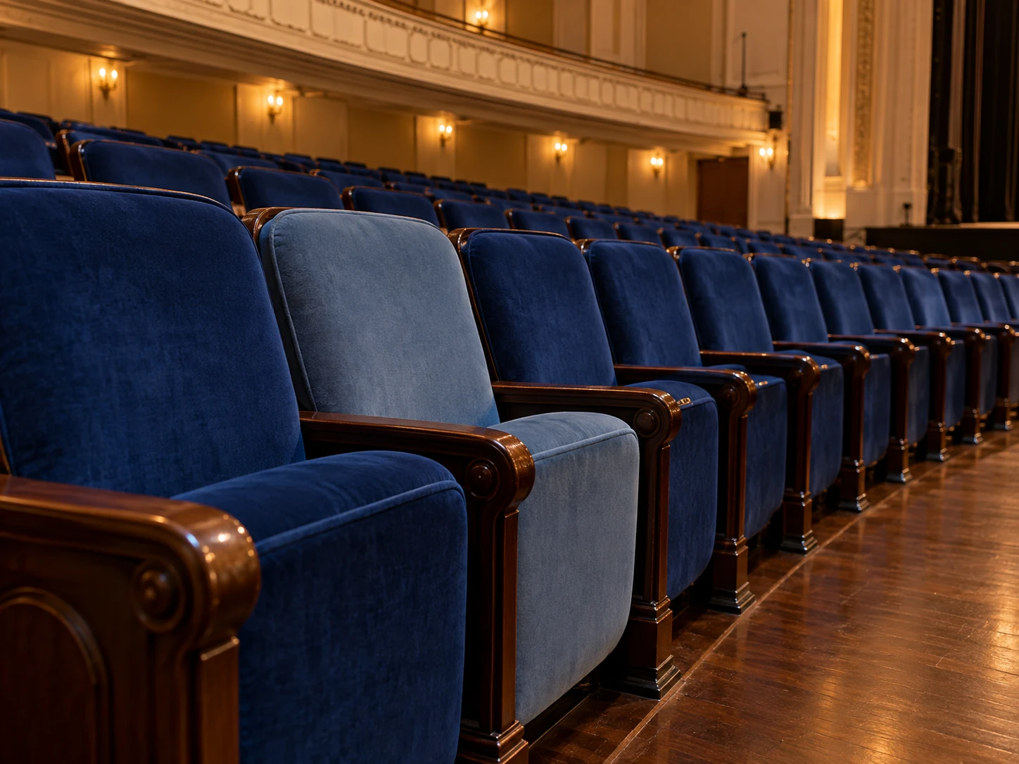 A concert hall seat before repair