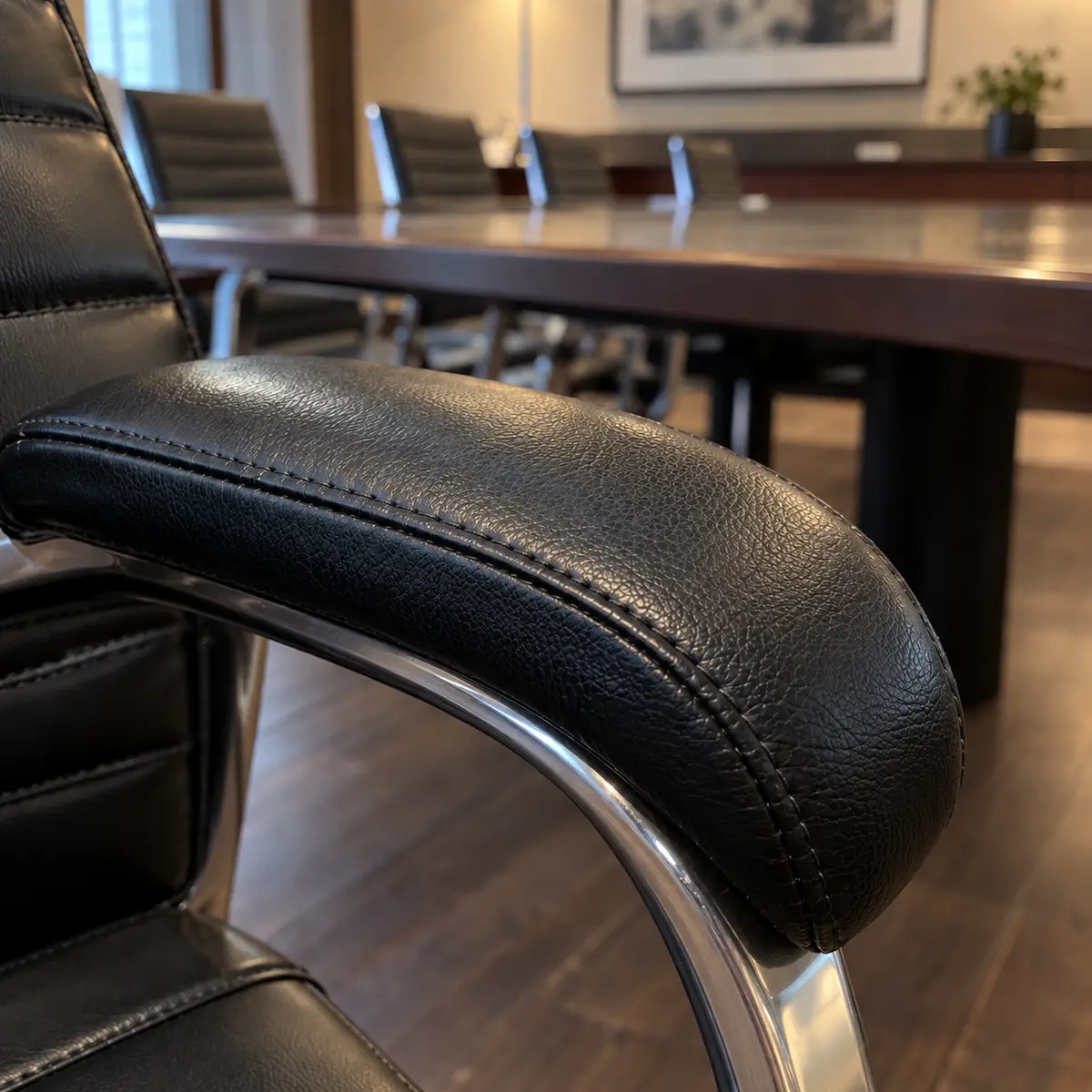 The same conference chair arm repaired
