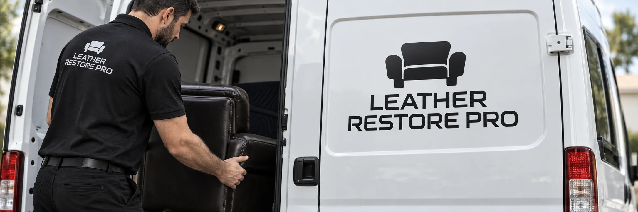 Technician loading a Leather Restore PRO van