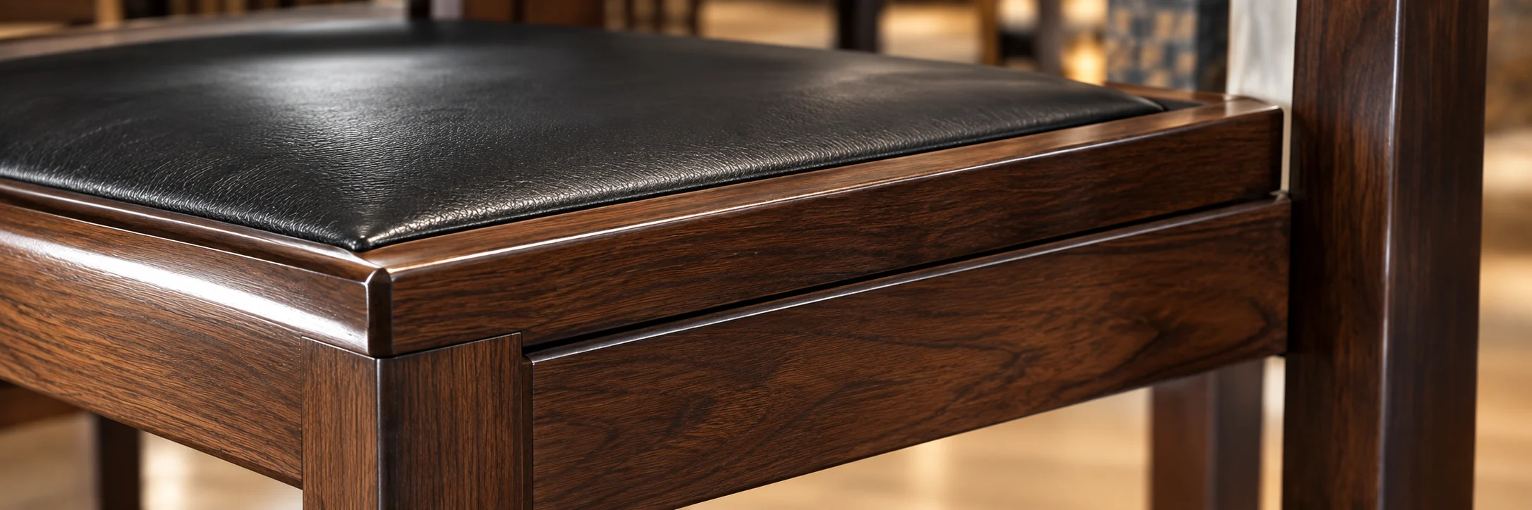 Repaired wood frame under a leather seat