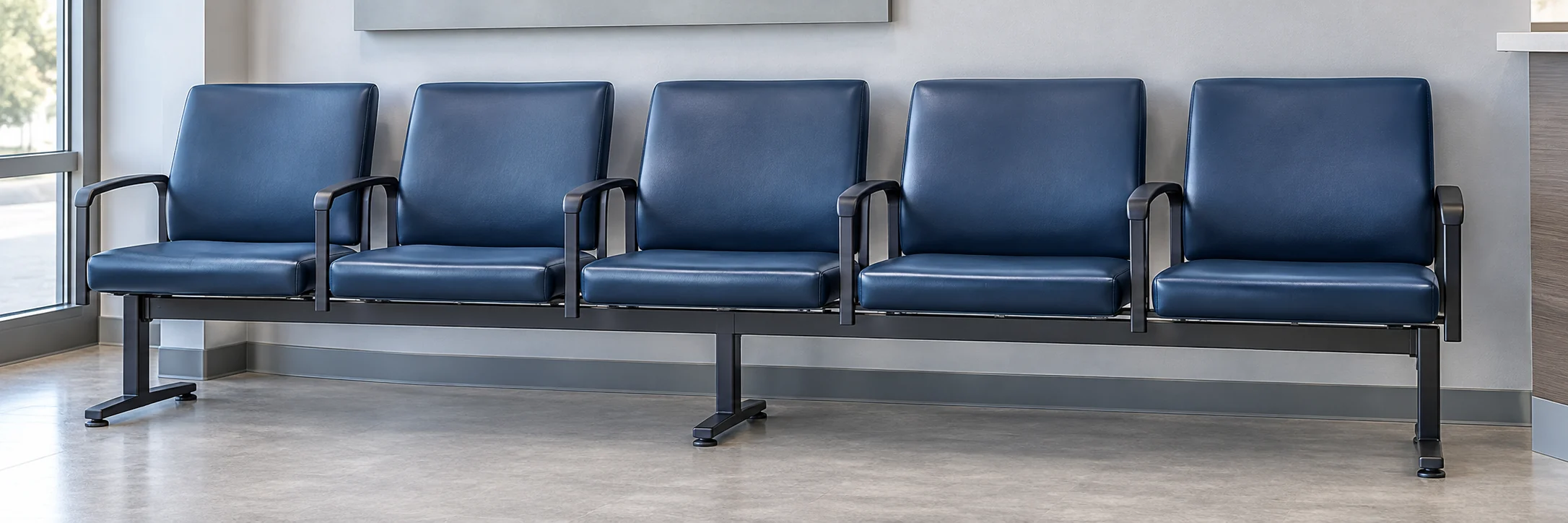 Navy beam-mounted waiting room seating