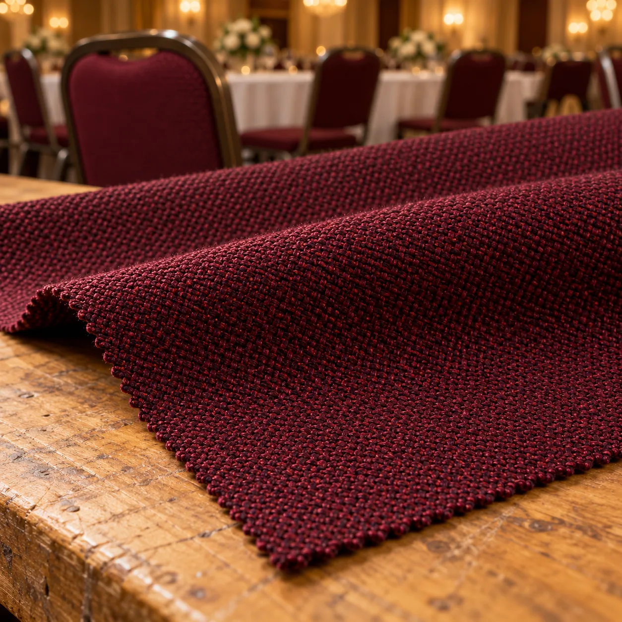 A close-up of contract upholstery fabric weave