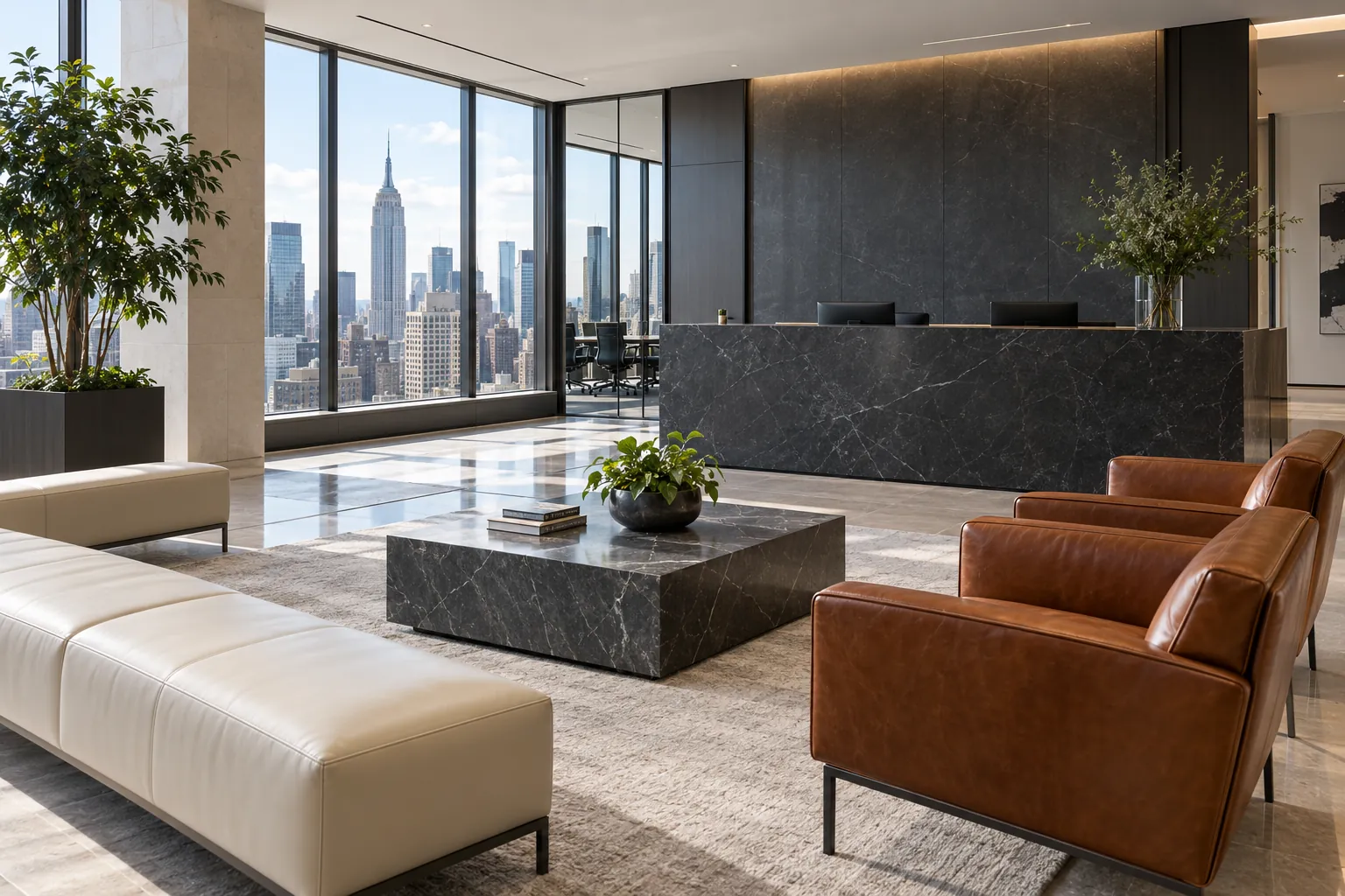 Reception seating in a corporate lobby