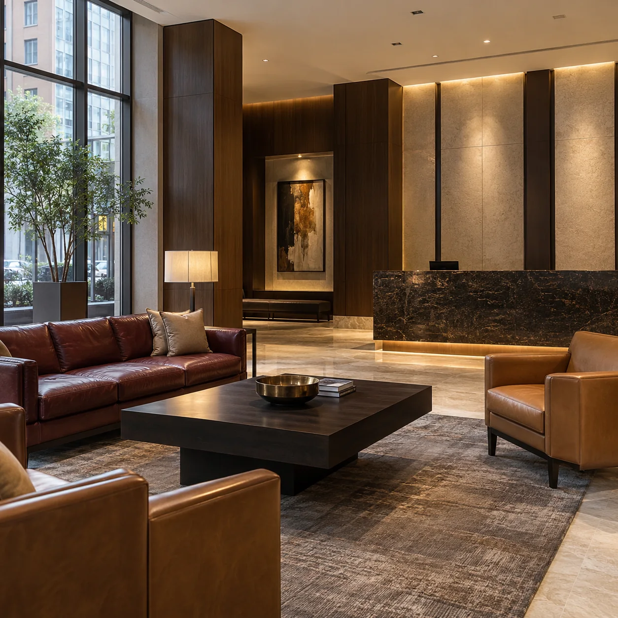 The lobby of a corporate residential building