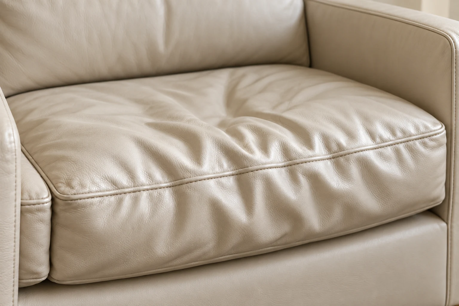 Wrinkled leather cover over a shrunken cushion