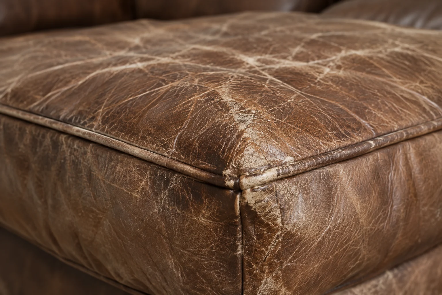 Cracked top of a leather ottoman