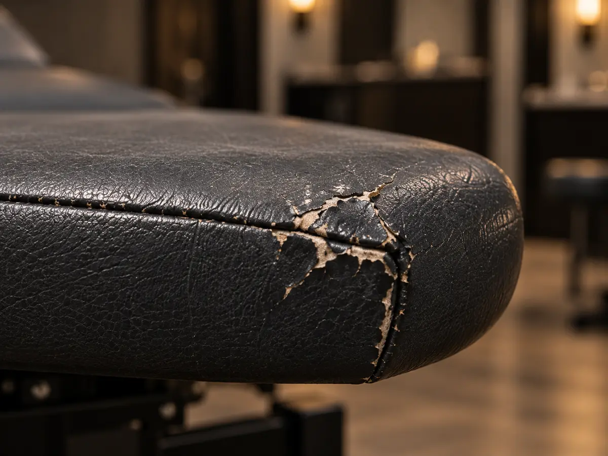A split corner on a black spa treatment table pad