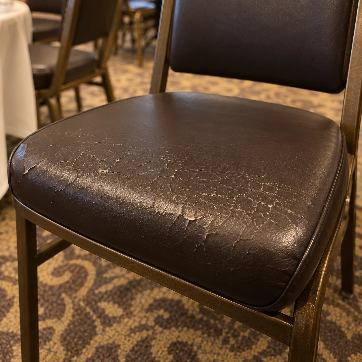 Cracked vinyl on an event venue seat
