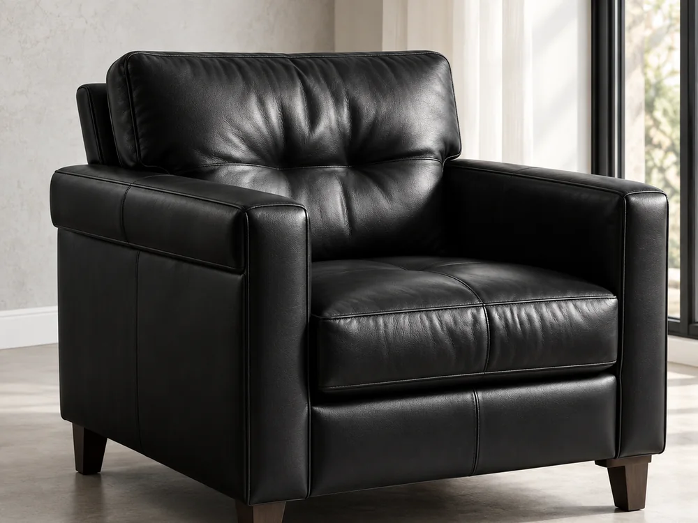 Black leather armchair in a living room