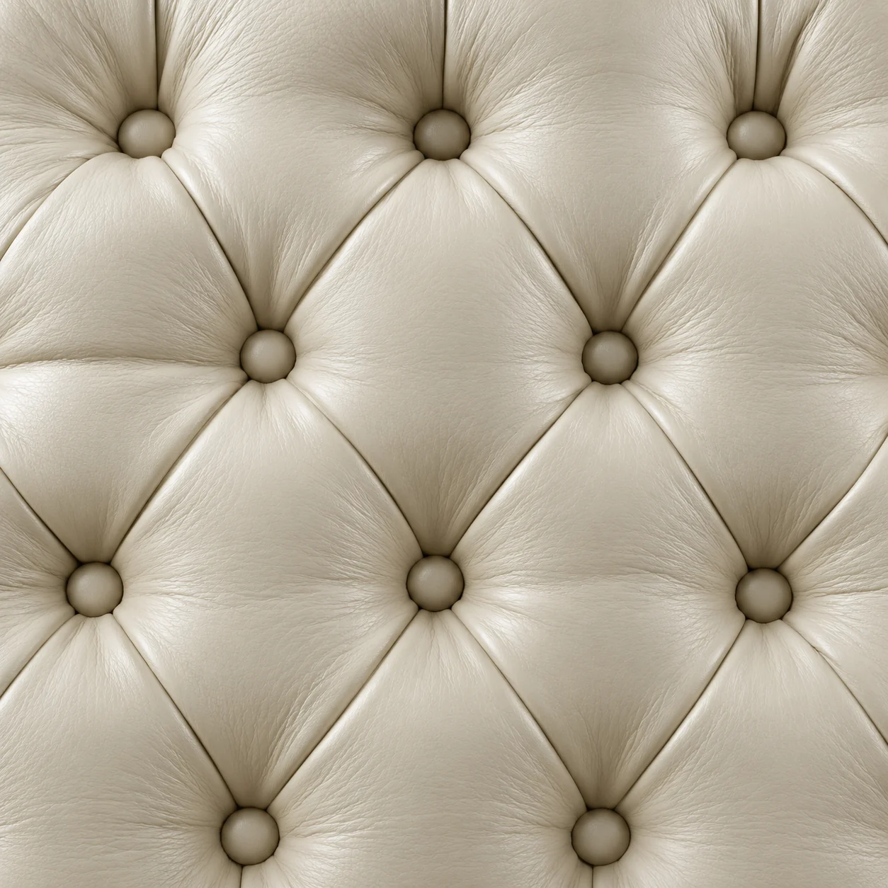 Cream leather in a full-frame diamond button tufting pattern
