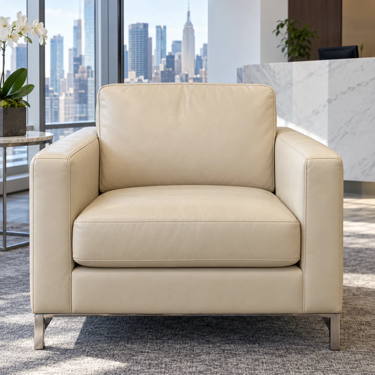 The same cream armchair repaired