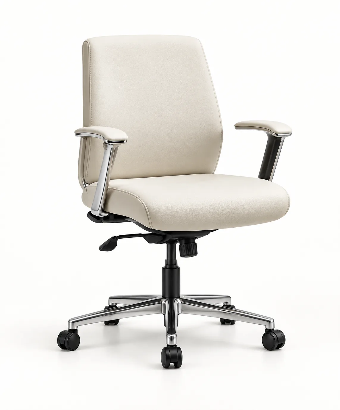 Cream leather task chair with polished aluminium base
