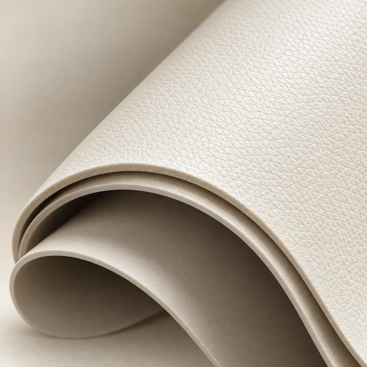 Roll of cream silicone upholstery material with a fine grain