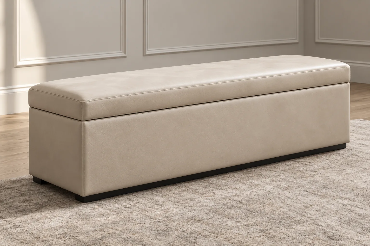 Cream box bench with a solid closed base and a lift-off top