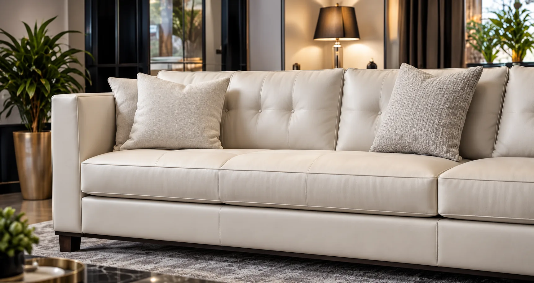 Cream leather sofa in a formal room