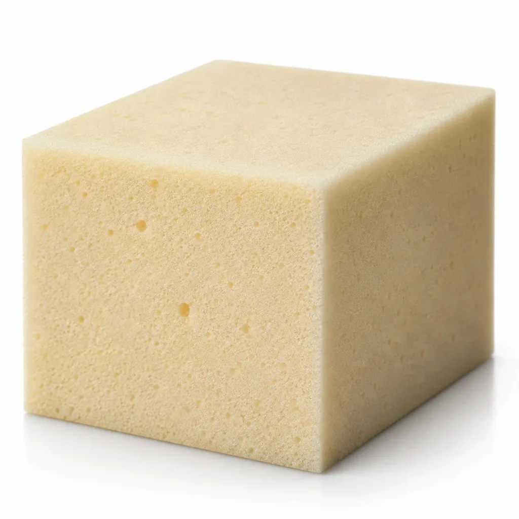 Block of cream colored medium density cushion foam