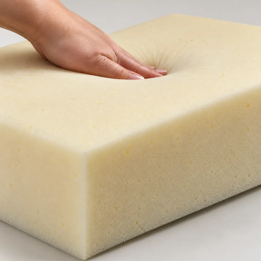 Hand barely pressing into firm foam