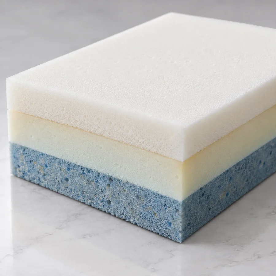 Layered foam block for a seat cushion