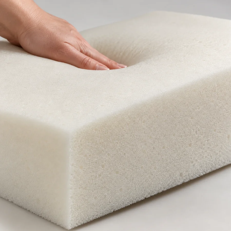 Hand pressing deep into soft foam