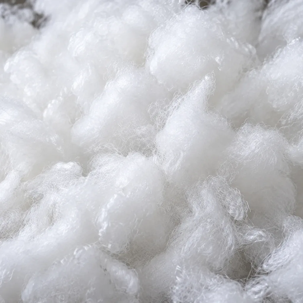 Loose white polyester fiber fill in soft clusters