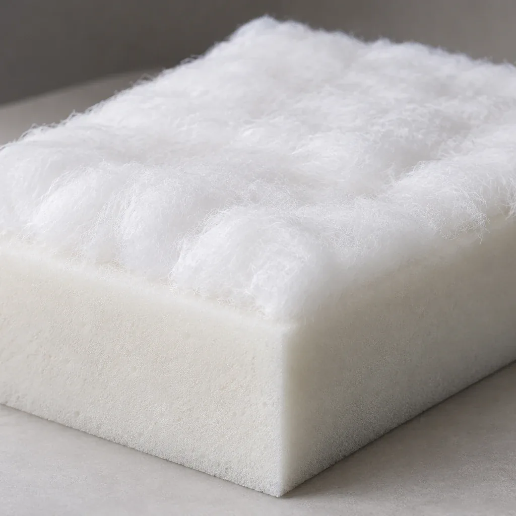 Foam core topped with a wrap of white fiber batting