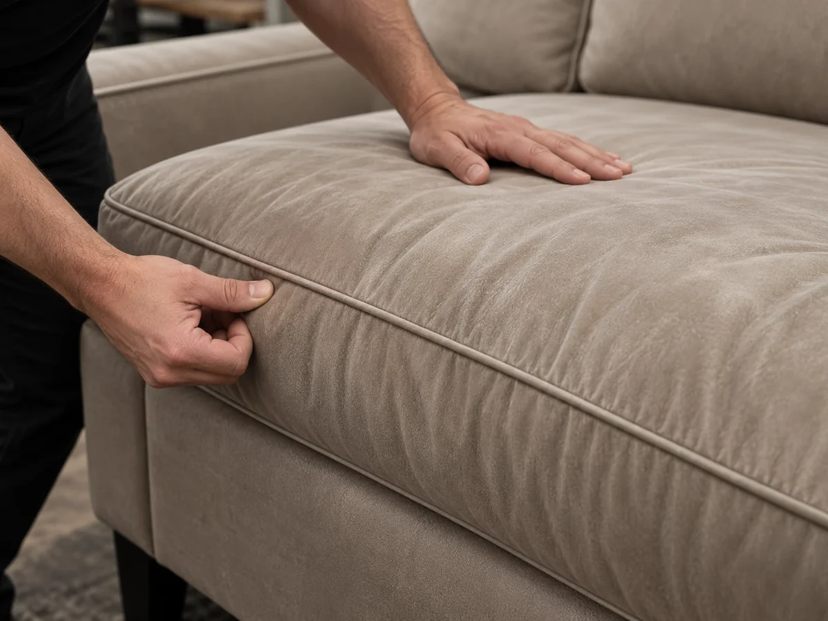 Finished cushion checked on the sofa