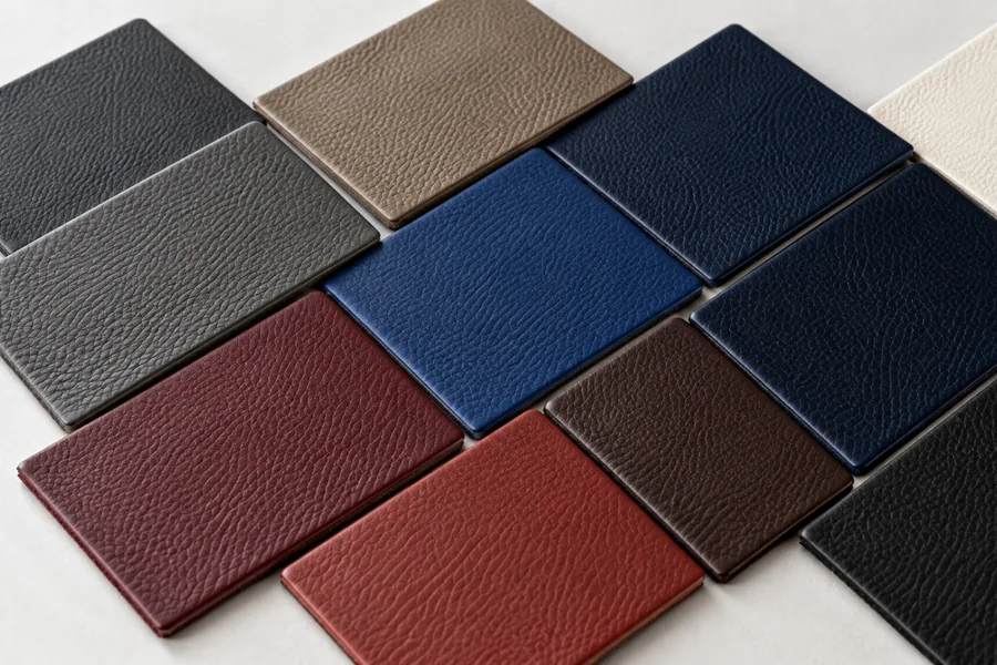 Leather color swatches fanned out for a custom match